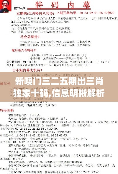 新噢门三二五期出三肖独家十码,信息明晰解析导向_教育版SPA9.6