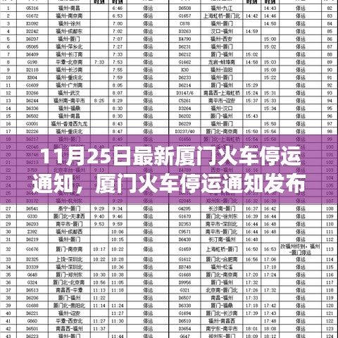 最新厦门火车停运通知发布，旅客请关注最新动态（11月25日更新）
