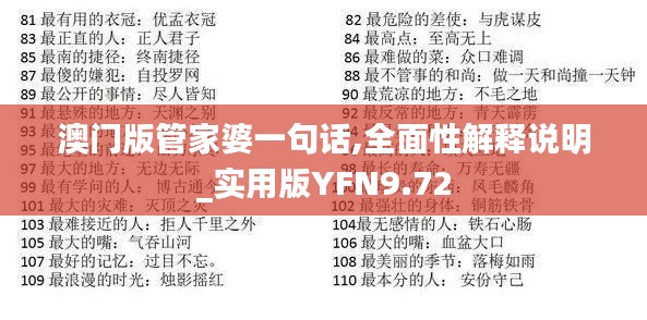 澳门版管家婆一句话,全面性解释说明_实用版YFN9.72