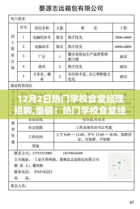 重磅！热门学校食堂经理职位火热招聘启事，12月2日等你来挑战！