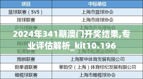 2024年341期澳门开奖结果,专业评估解析_kit10.196