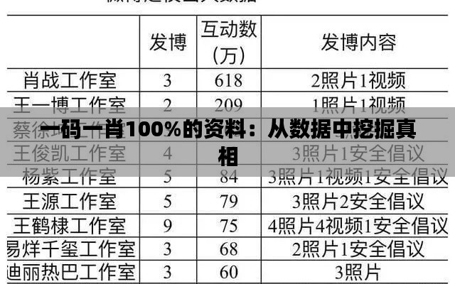 一码一肖100%的资料：从数据中挖掘真相