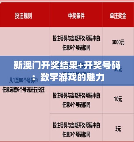 新澳门开奖结果+开奖号码：数字游戏的魅力