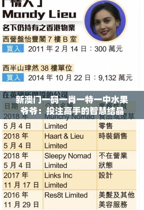 新澳门一码一肖一特一中水果爷爷：投注高手的智慧结晶