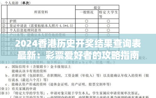 2024香港历史开奖结果查询表最新：彩票爱好者的攻略指南和心得分享
