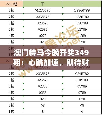 澳门特马今晚开奖349期：心跳加速，期待财富的盛宴揭幕