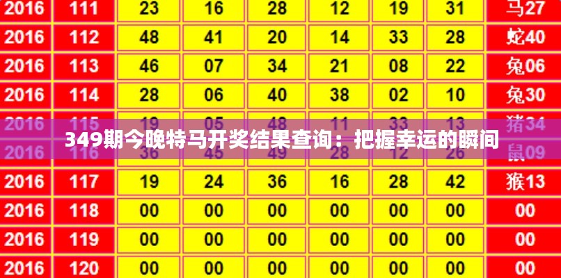 349期今晚特马开奖结果查询：把握幸运的瞬间