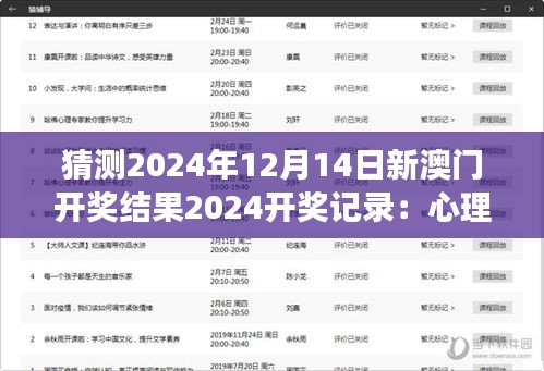 猜测2024年12月14日新澳门开奖结果2024开奖记录：心理学视角下的彩票行为分析