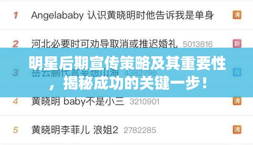 明星后期宣传策略及其重要性，揭秘成功的关键一步！