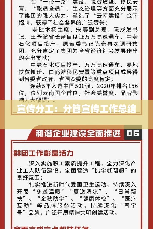宣传分工：分管宣传工作总结 