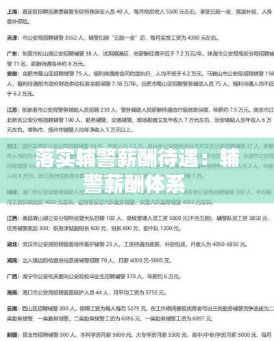 落实辅警薪酬待遇：辅警薪酬体系 