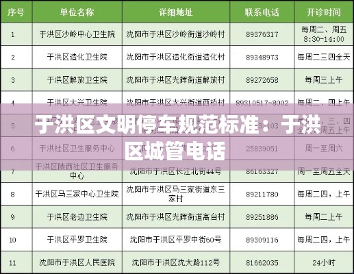 于洪区文明停车规范标准：于洪区城管电话 