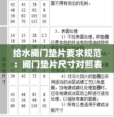 给水阀门垫片要求规范：阀门垫片尺寸对照表 