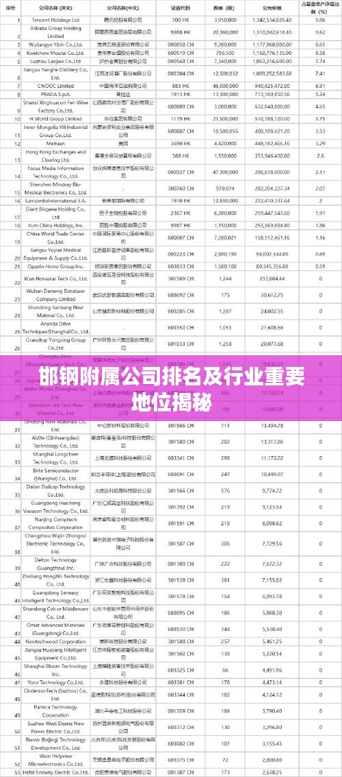 邯钢附属公司排名及行业重要地位揭秘