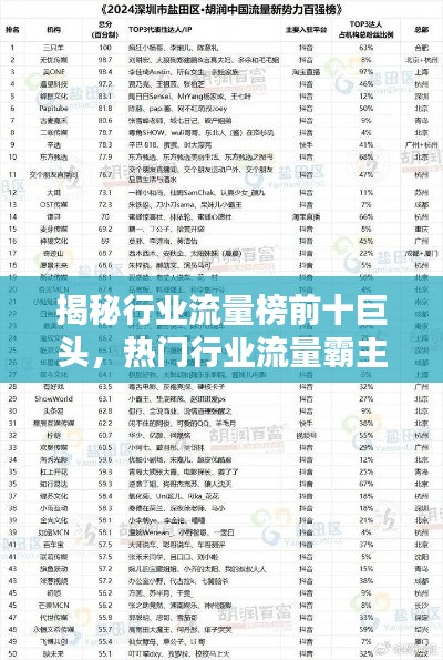 揭秘行业流量榜前十巨头，热门行业流量霸主榜单揭晓！