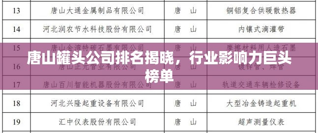 唐山罐头公司排名揭晓，行业影响力巨头榜单