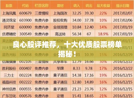 良心股评推荐，十大优质股票榜单揭秘！