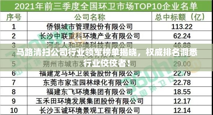 马路清扫公司行业领军榜单揭晓，权威排名洞悉行业佼佼者！