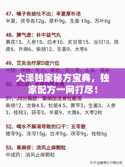 大泽独家秘方宝典，独家配方一网打尽！