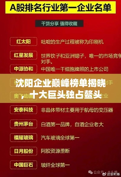 沈阳企业巅峰榜单揭晓，十大巨头独占鳌头